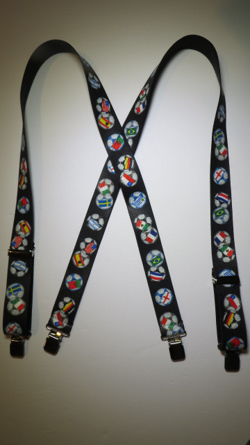 Men’s X Style Suspenders with World Soccer on Black, USA Made