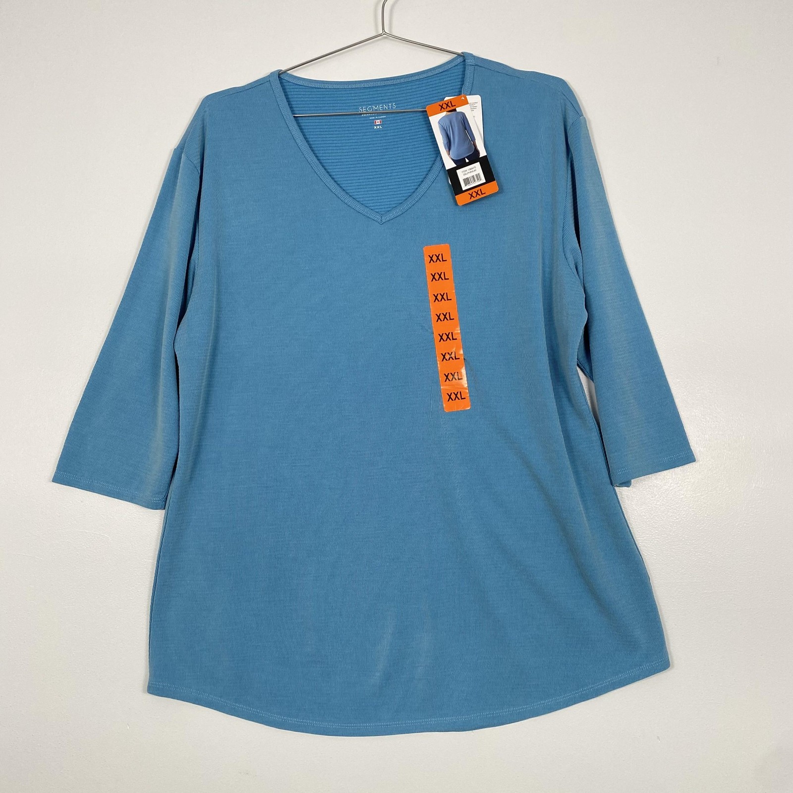 NWT SEG’MENTS Shirt Womens XXL Blue 3/4 Sleeve V Neck Tencel Knit Tunic Top
