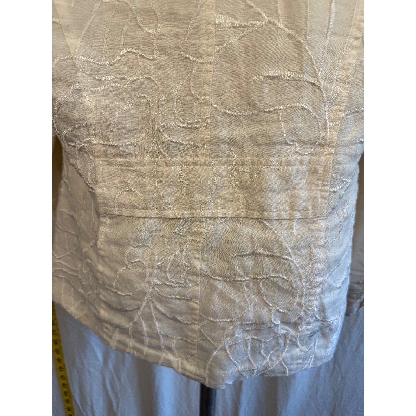 Sara Isabella Embroidered Women’s Medium White 100% Linen Blazer Preppy Coastal