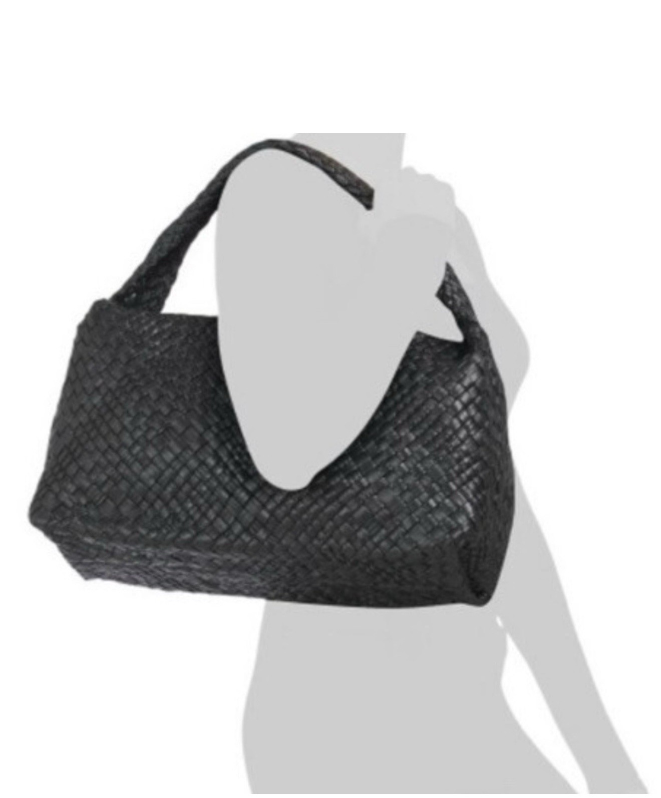 Falor Italy Black Woven Leather Shoulder Bag Hobo RARE Magnetic Closure NWT