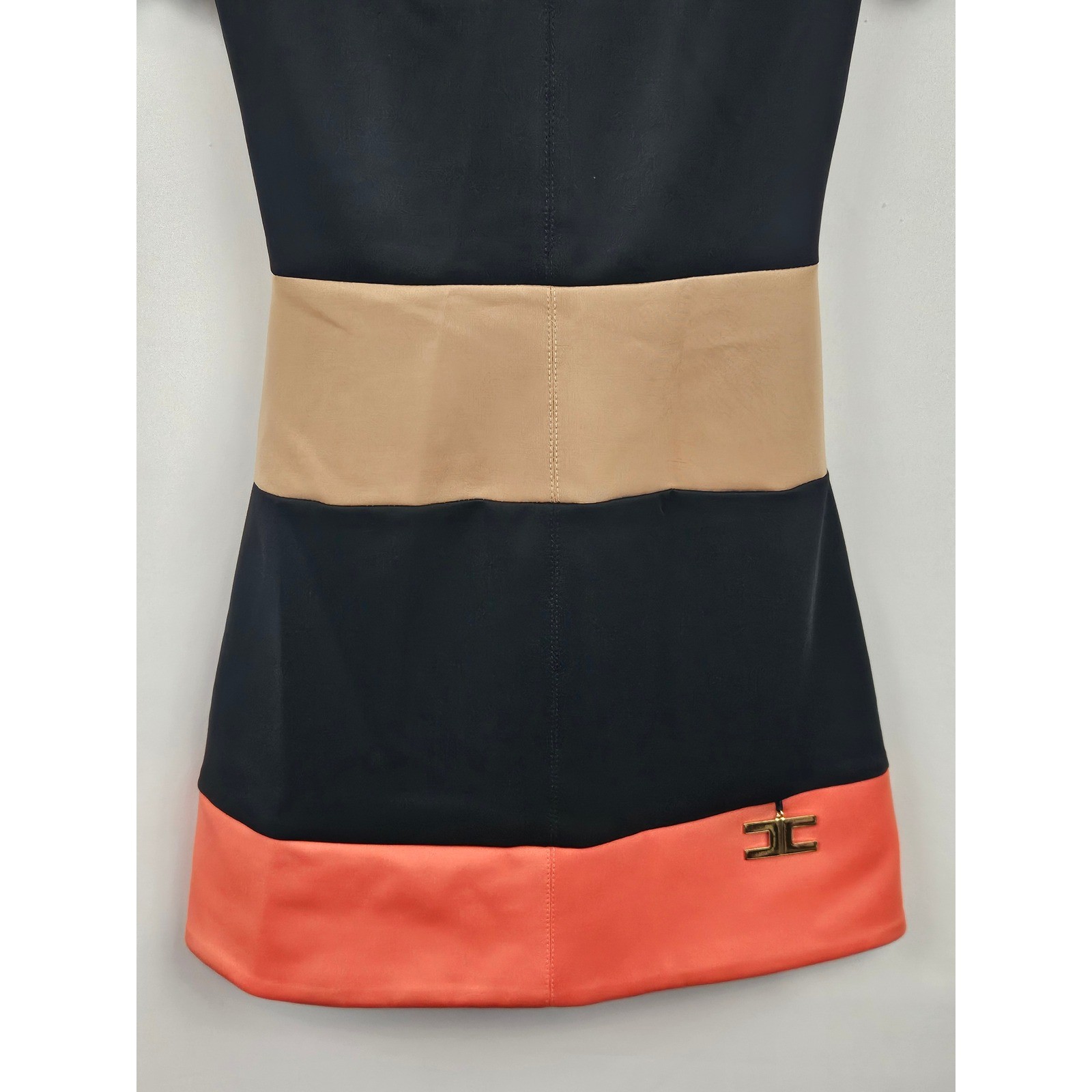 Elisabetta Franchi Colorblock Mini Dress Black Orange Tan IT 38 AB7303421