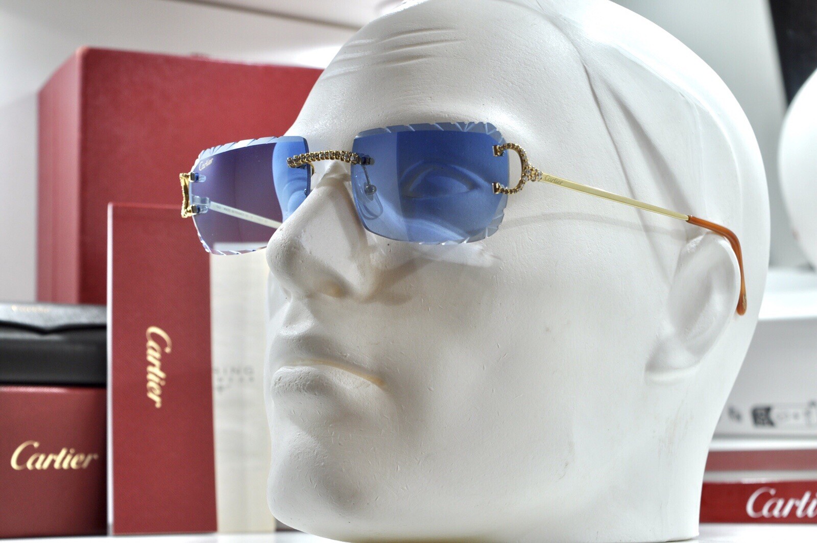 Cartier rimless Custom Diamond💎sunglasses glasses BIG C decor Piccadilly Frame
