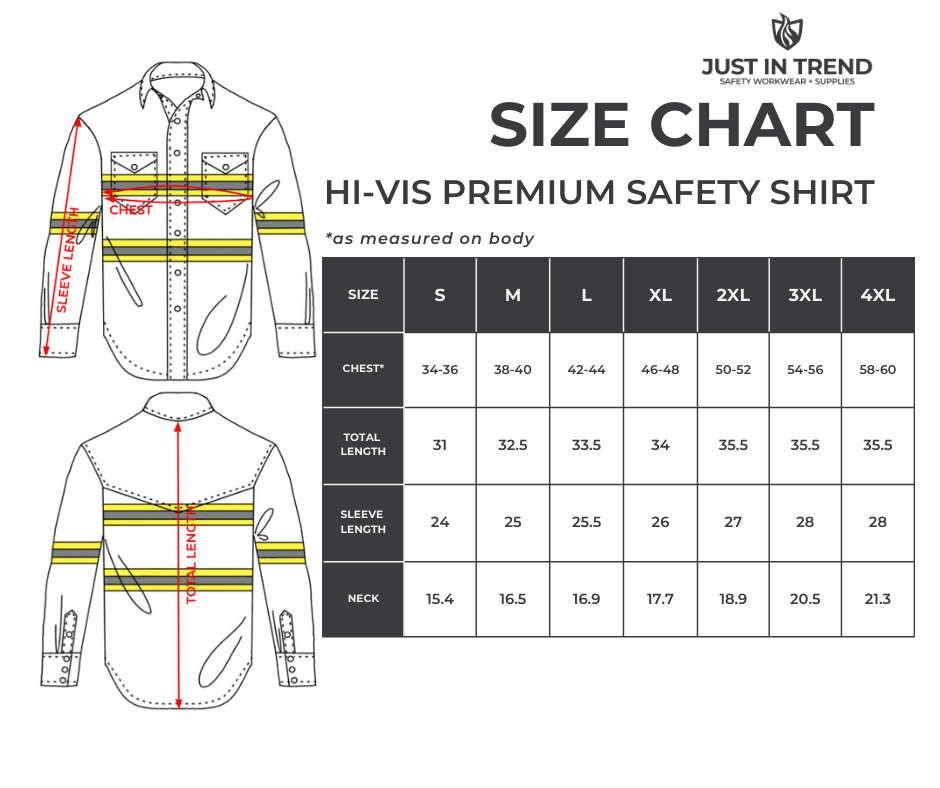 Premium Class 3 High Visibility Hi Vis Safety Shirt – Full Sleeve-65% C35% N-6oz