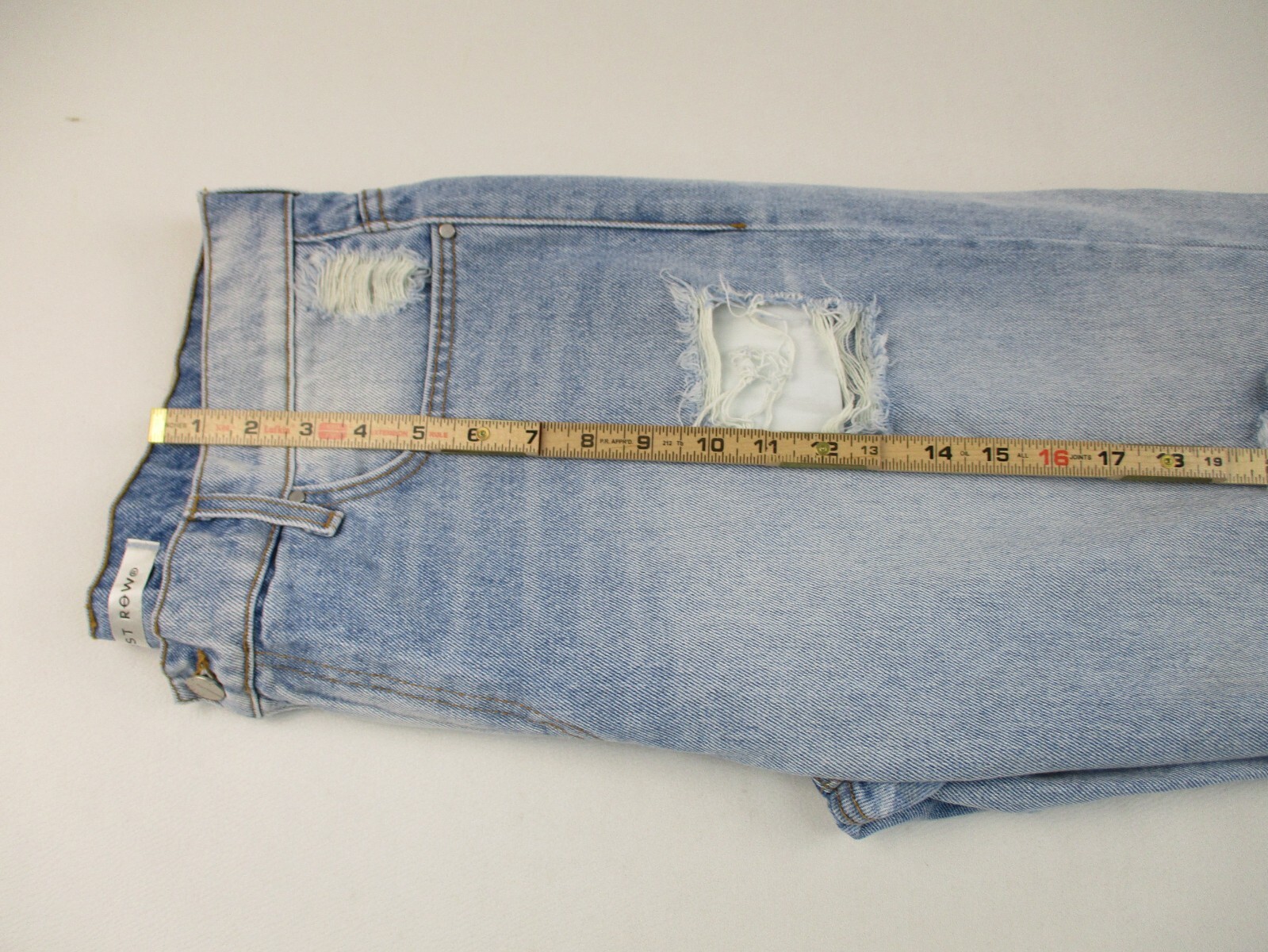 First Row Men’s Jeans 38 Blue Denim Distressed Designer Hankie Pocket Patches