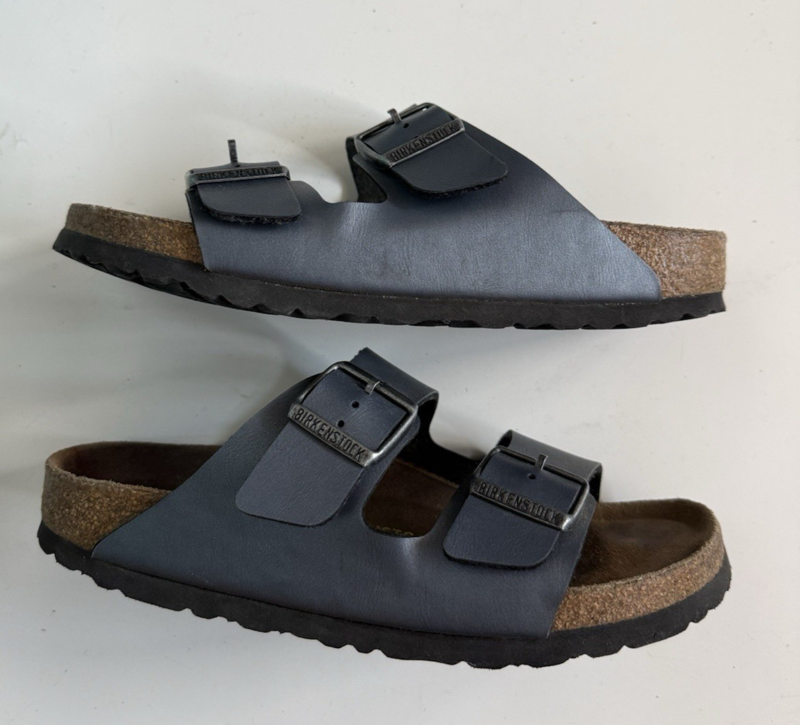 Birkenstock Arizona Birko-Flor Leather Sandals Blue 39/8-8.5 Medium/Narrow