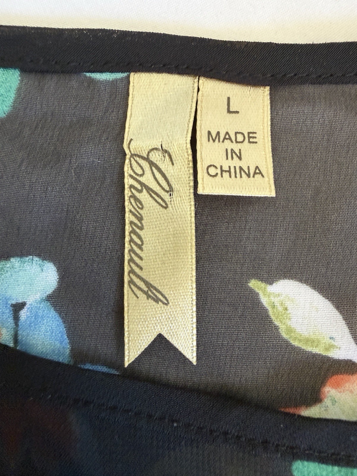 Chenault Womens Floral Chiffon Sheer Batwing Blouse Top Black Multicolor L