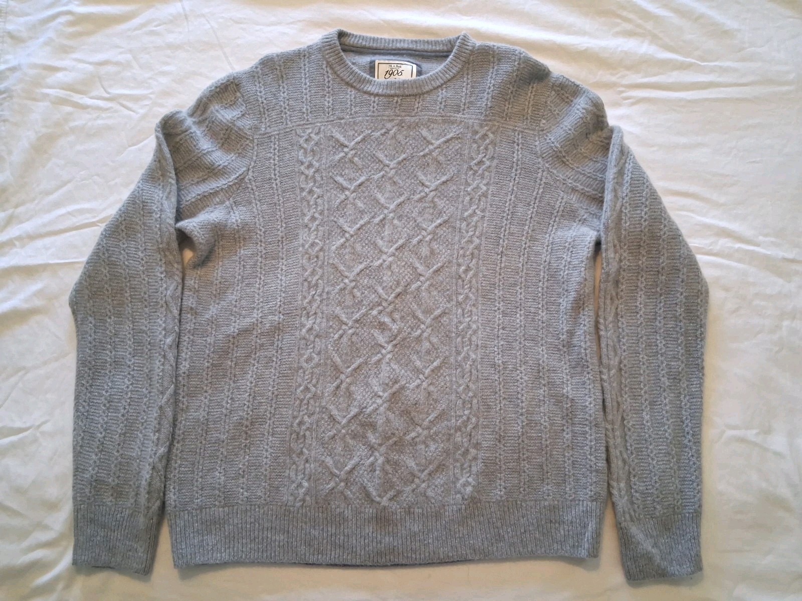 Jos. A. Bank 1905 Wool Blend Sweater Mens Large L Gray Cable Knit Crewneck Soft