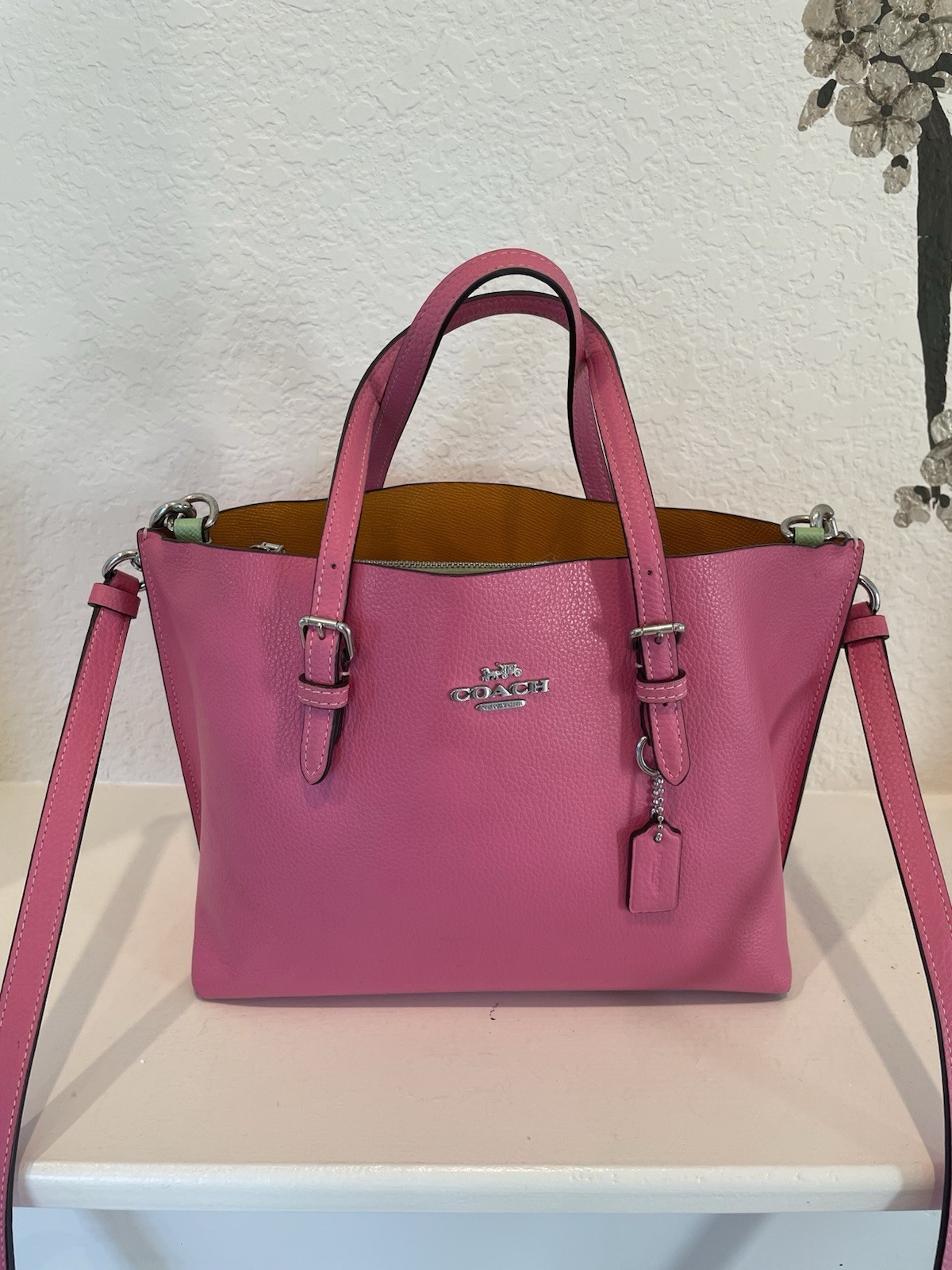 Coach Mollie Tote 25 Pink Pebbled Leather Crossbody Handbag C4084