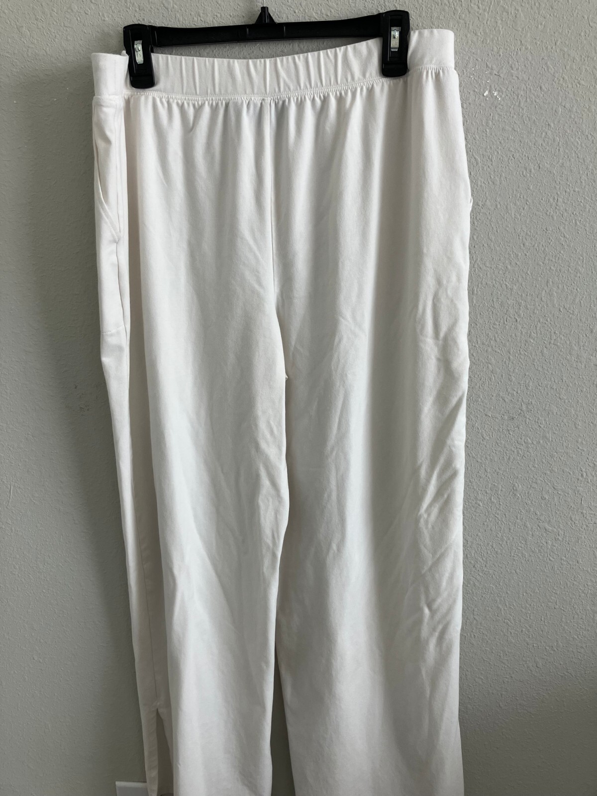 Denim & Co. Beach Jersey Regular Wide Leg Pant Slits – White (Sz L) a637289