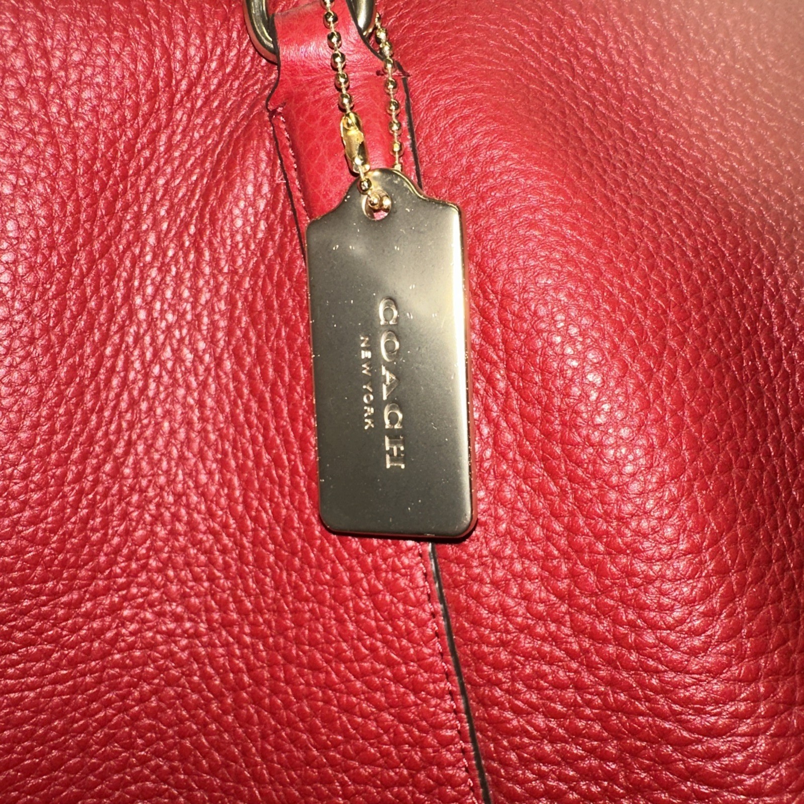 Coach Pebbled Leather Ava Chain Tote Red with Gold Hardware