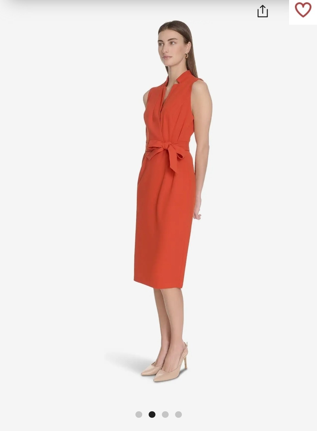Calvin Klein Sleeveless V-Neck Orange Belted Sheath Dress Size 2p 4 16