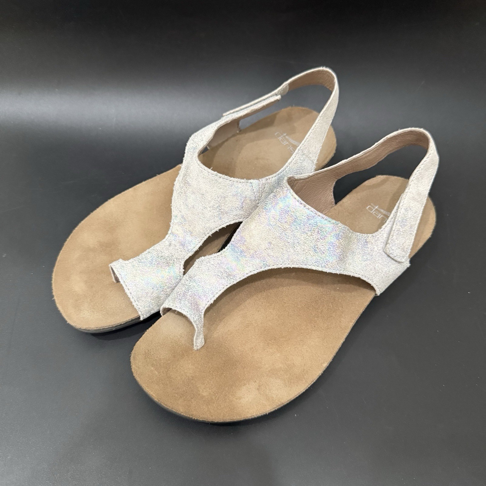 DANSKO Reece Pearl Petrol Iridescent Shimmer Leather Slingback Sandals Size 39