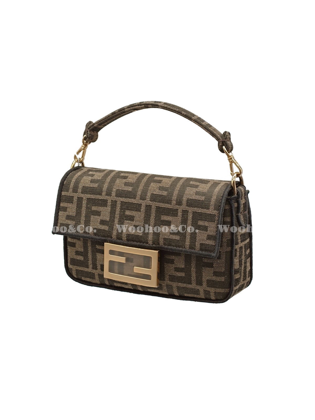 FENDI Baguette Mini Jacquard Ff Fabric Bag Brown 7.9 x 2.0 x 5.1 in