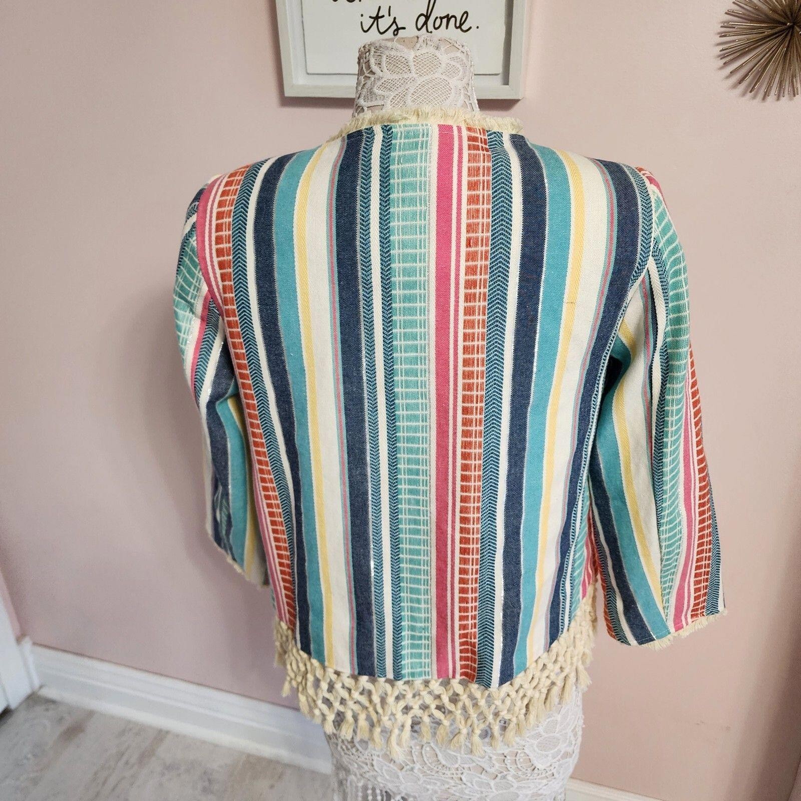 NWOT Multiples Colorful fringe jacket light weight fun open no closure S