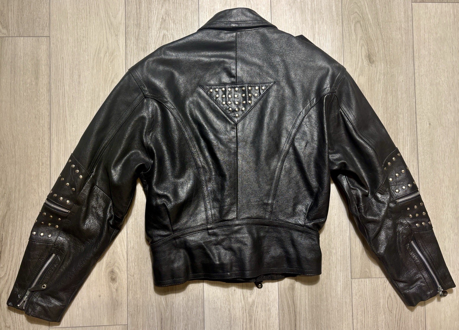 VTG 80s 90s Open Road Studded Leather Moto Jacket Brando Punk Biker Belted M