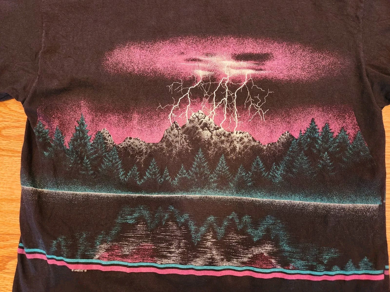 Lightning Thunder All Over Print Shirt L Used 1991 Signal Sports AOP 90s Solvang