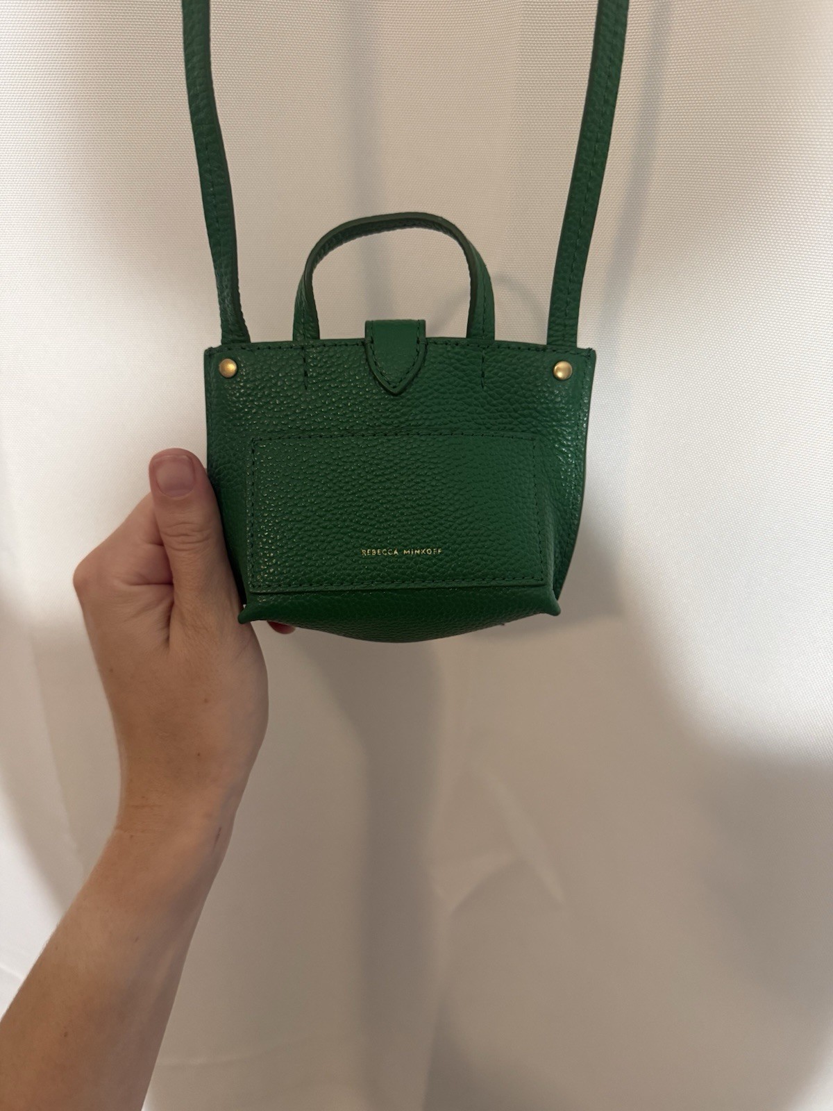 Rebecca Minkoff Green Mini Crossbody Bag Top Handle Detachable Strap Gold HW