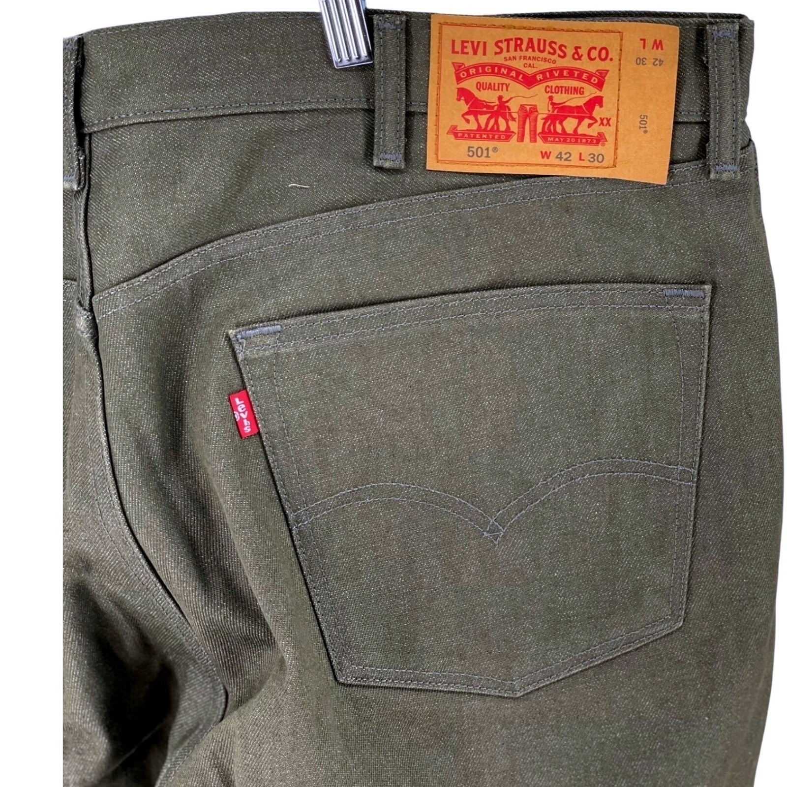 RARE Levi’s 501 White Oak Cone Moss Green Denim Jeans W42 L30 USA Selvedge