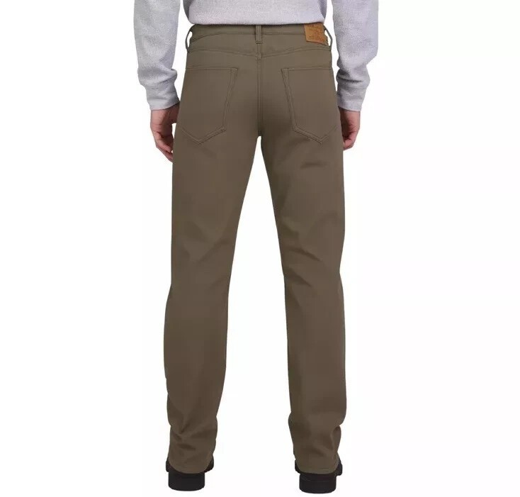 Weatherproof Men’s Reg Fit Fleece-Lined Stretch Canvas Pants, Green, Size 38X29