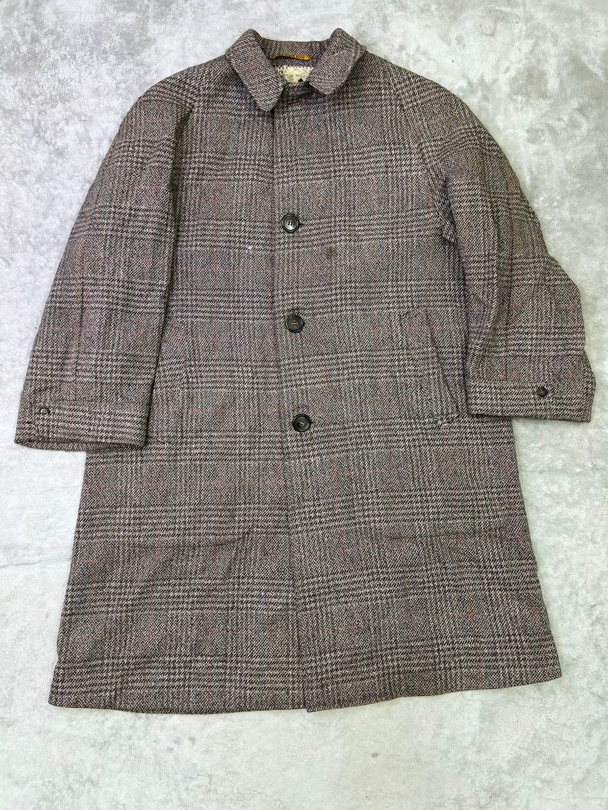 Warmth Worsted Twist Wool Check Overcoat Coat 38R