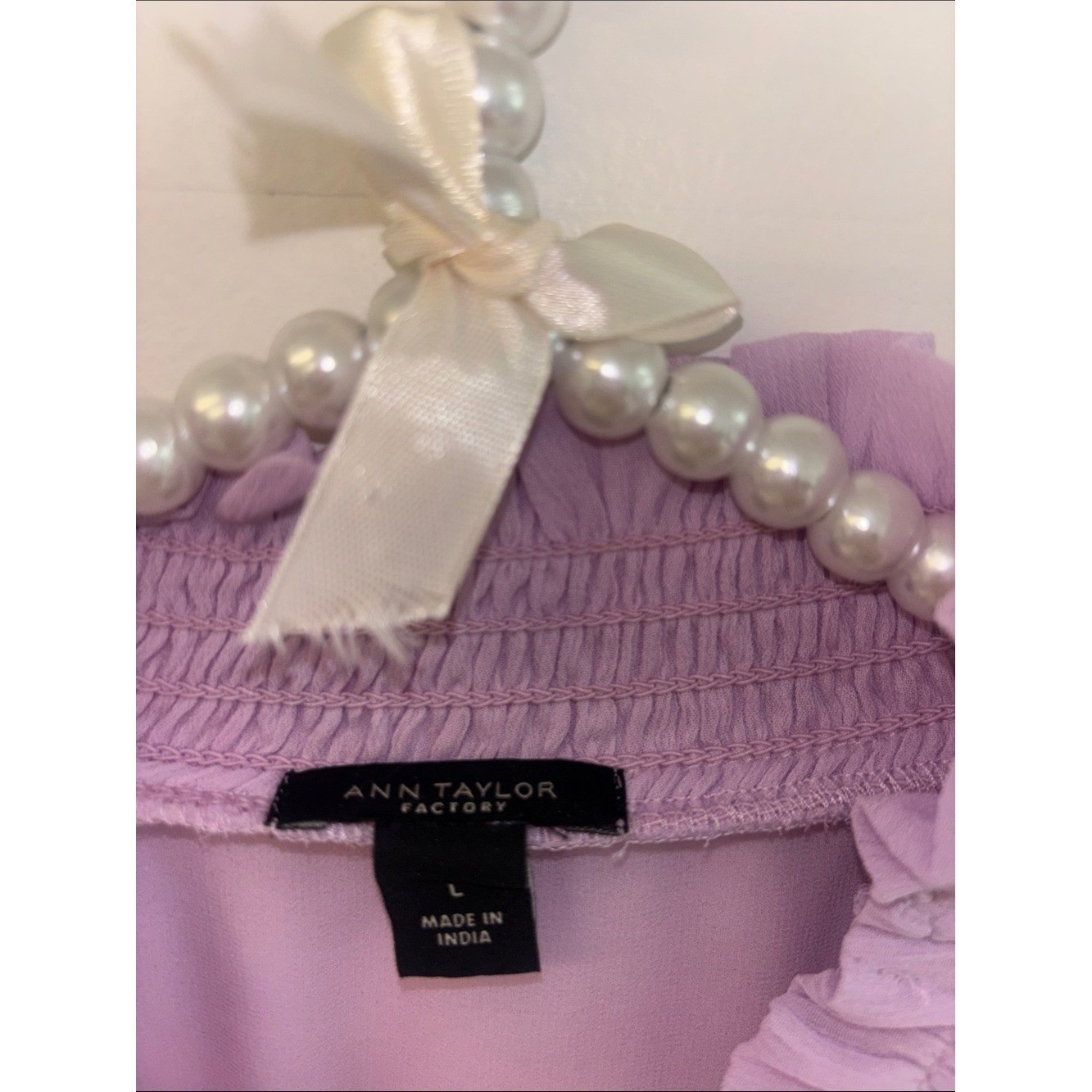 Ann Taylor Lavender Smocked Ruffle-Shoulder Blouse