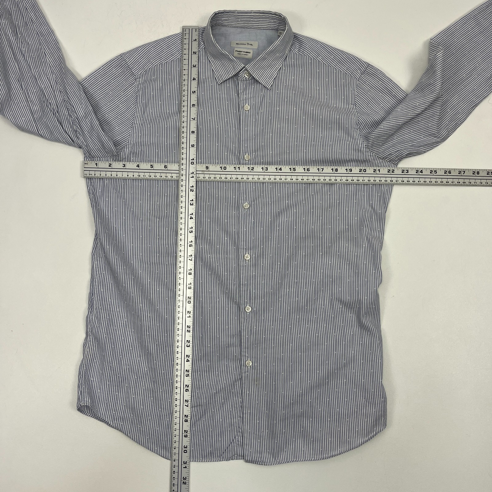 Massimo Dutti Shirt Button Down Blue Stripe Long Sleeve Flip Cuff Mens Sz L