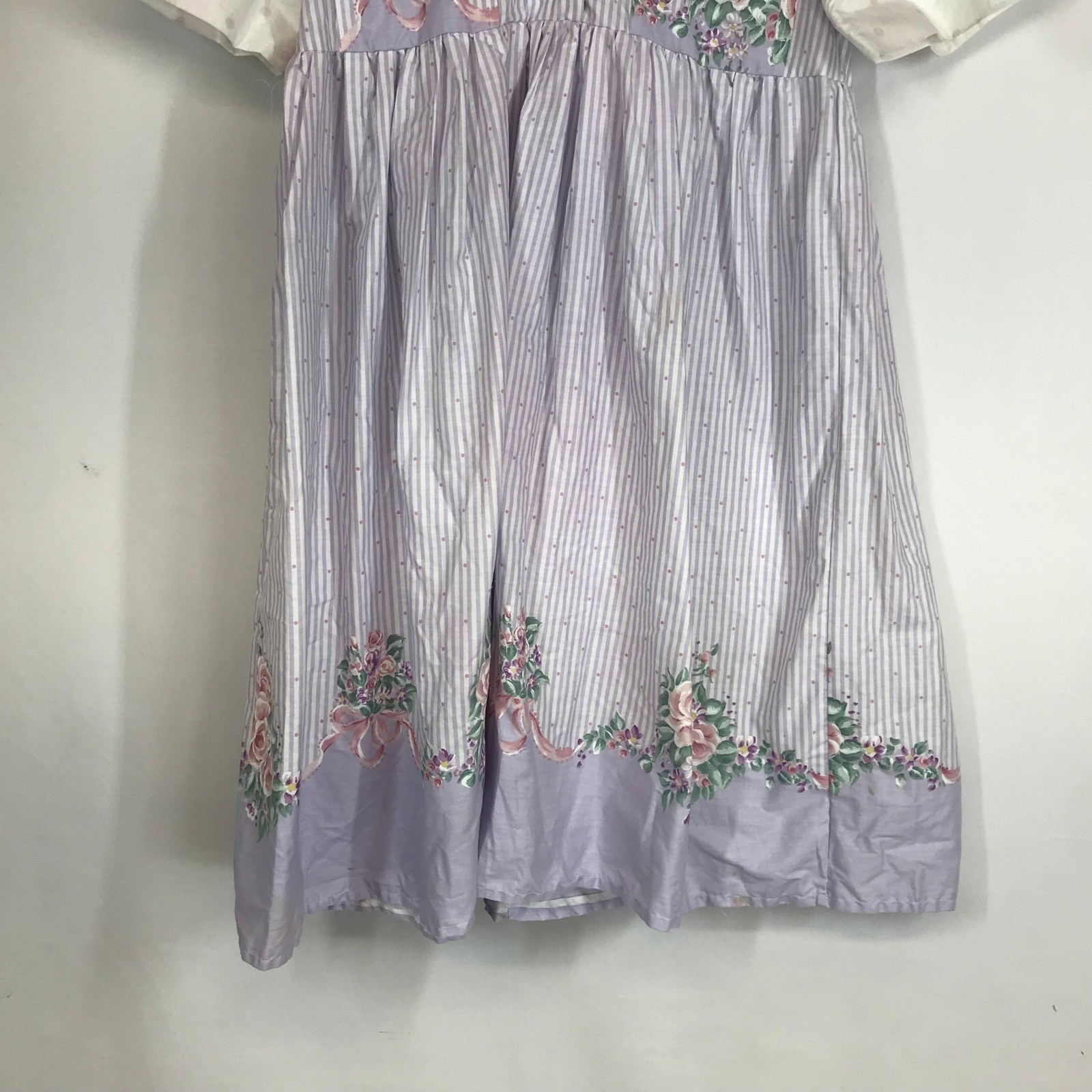 Homemade Kids Girls Vintage Pastel Striped Floral Dress