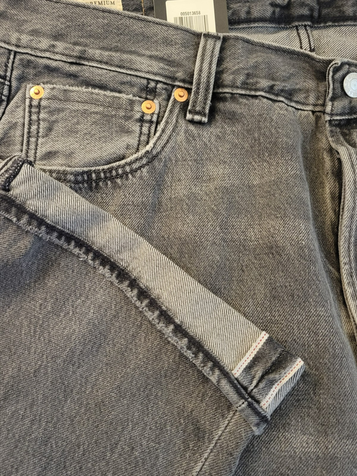 Levi’s 501 Selvedge Men’s Premium Straight Fit Jeans 36×32 Black Ash 005013658