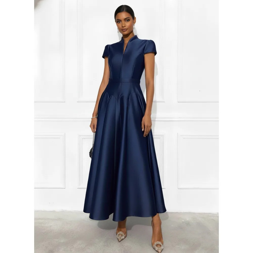 Customized Navy Blue Satin Mother of Birde Dress 2026A-Line Maxi Prom Party Gown