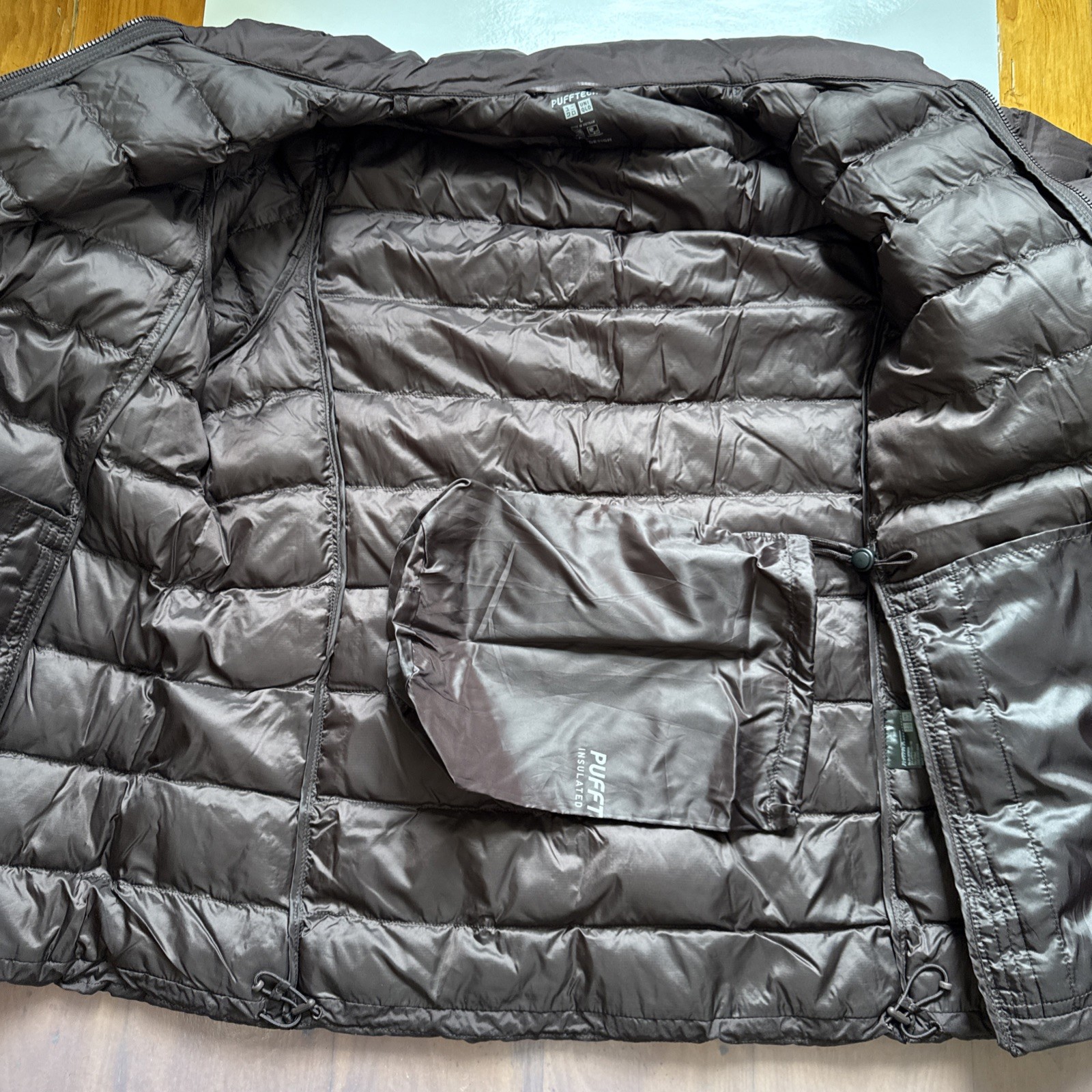 New $80 Uniqlo Women Puff Tech Jacket The North Face Bust 36 39 Dark Brown Sz L