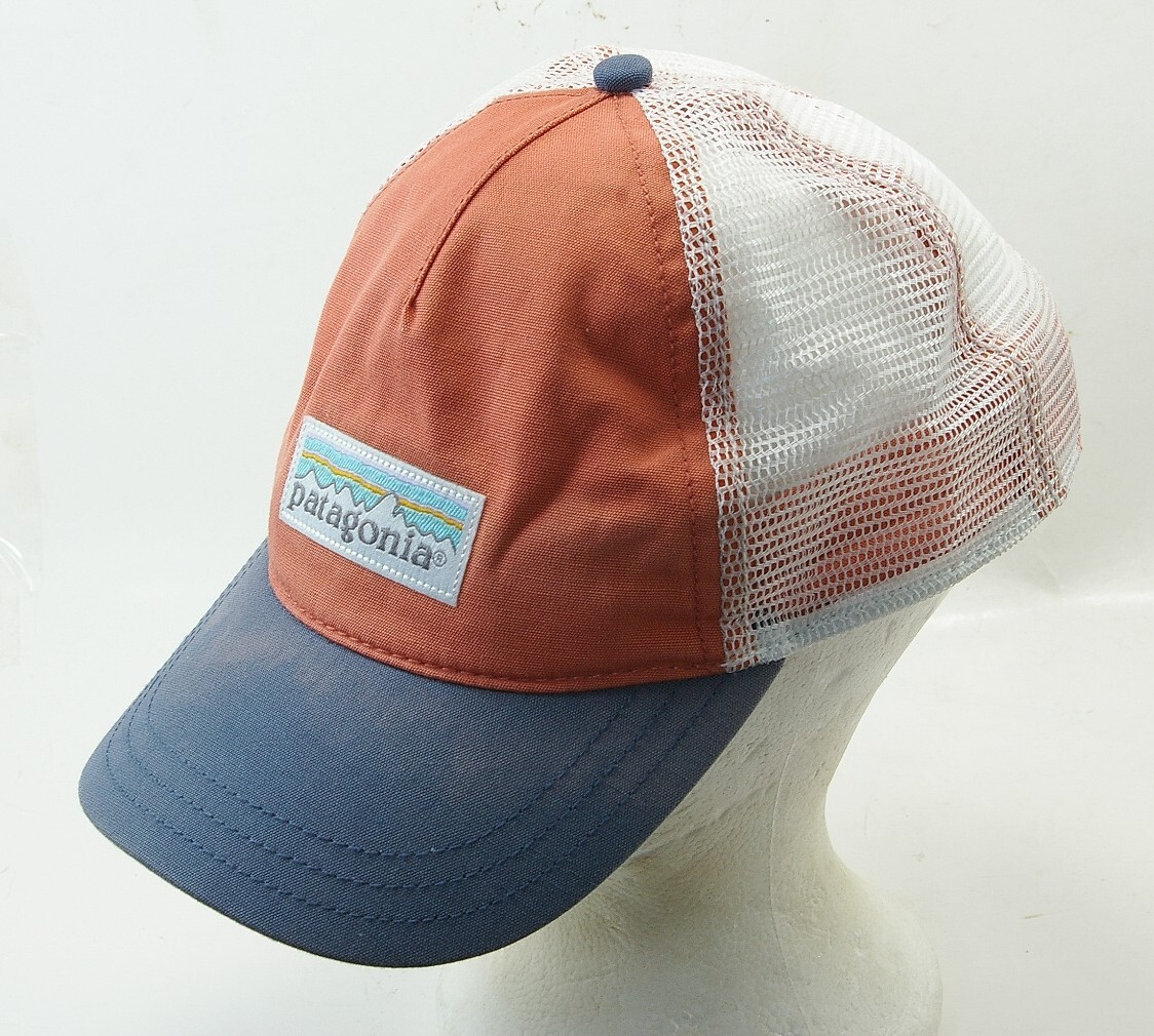 Patagonia P-6 Logo Roger That Hat Mid Crown Orange Blue Mesh Snap Back