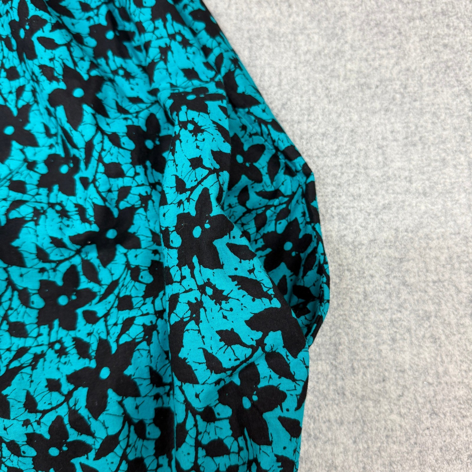 Unbranded Floral Batik Midi Dress L Teal Black Tie Strap Pockets Boho Sleeveless