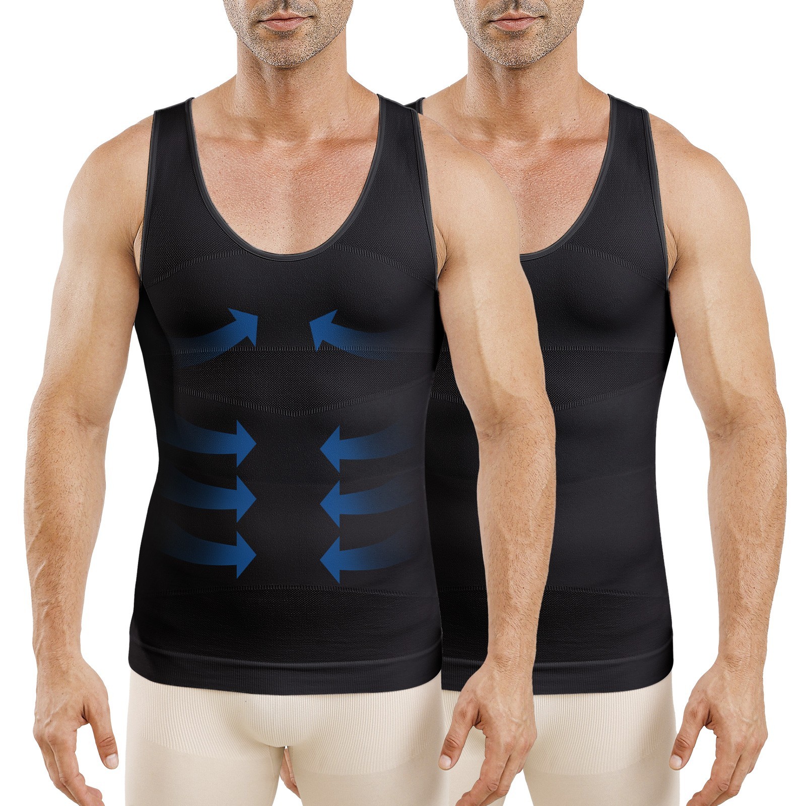 2 Pack Men Body Shaper Compression Vest for Chest Abdomen Control Slim Fit Tank