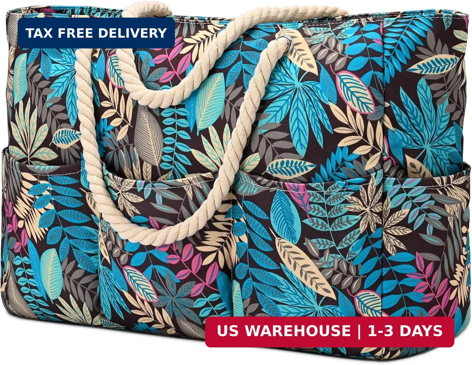 Becokan Beach Bags for Women Canvas Large Beach Tote Bag Zipper