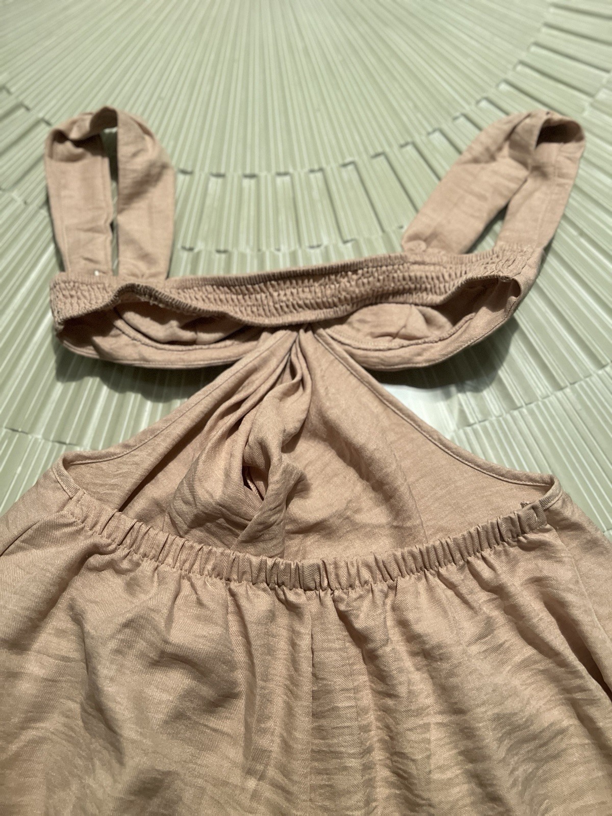 Women’s M Maternity Beige Solid Rayon Jersey Halter Sleeveless Knot Tank Top