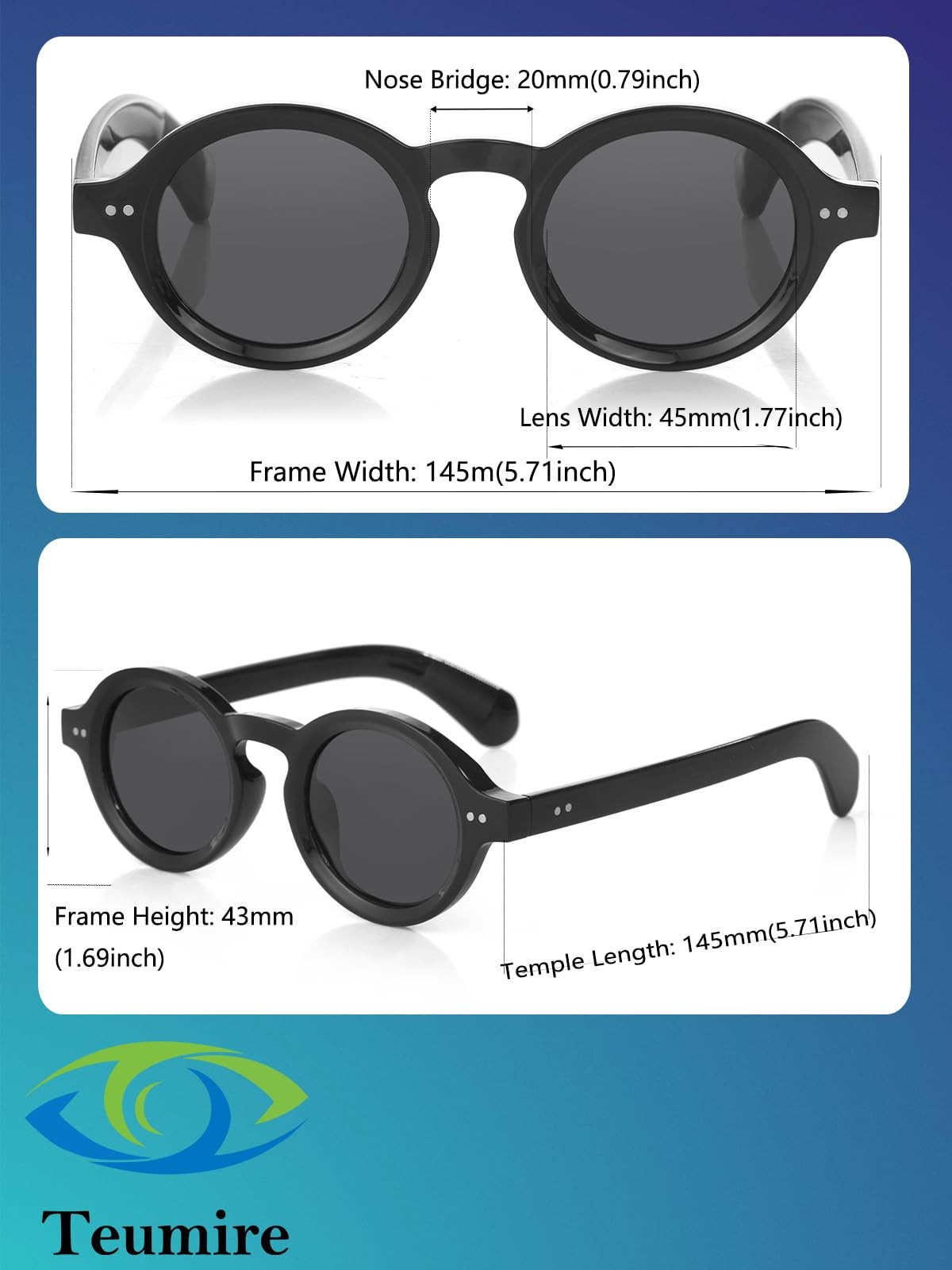 Teumire Trendy Round Polarized Sunglasses for Men Medium, A01 Black/Grey