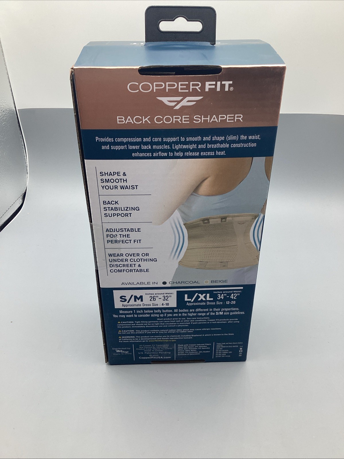 COPPER FIT CORE SHAPER SUPPORTS BACK Shapes waist S/M 26″-34″ Copper Infused New