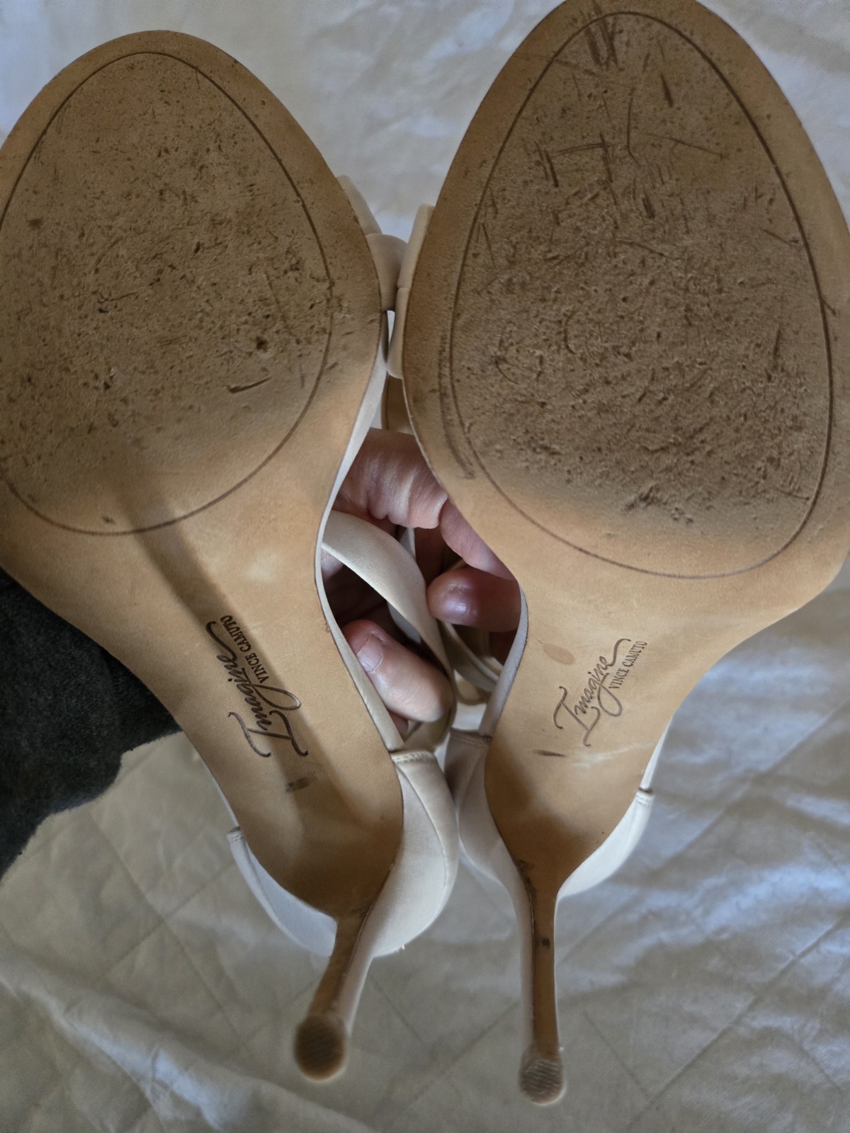 Vince Camuto Women’s Strappy Ankle Strap Stiletto Open Toe Heels 6.5 Ivory
