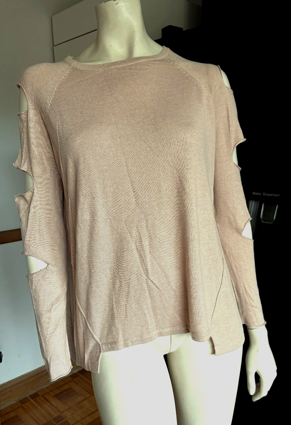 Ladies RIVER ISLAND Soft Wool Blend BEIGE PINK Trellis SLASH SLEEVE Jumper Top 8