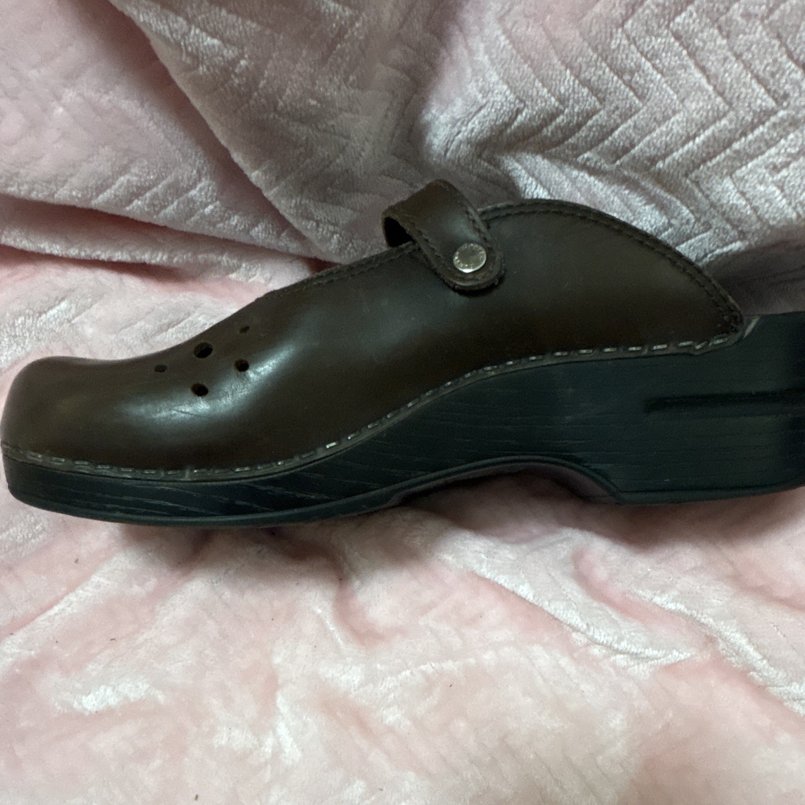 Dansko Merrie Mary Jane Brown Leather Open back Slip on Mule Clog Women 9.5 40