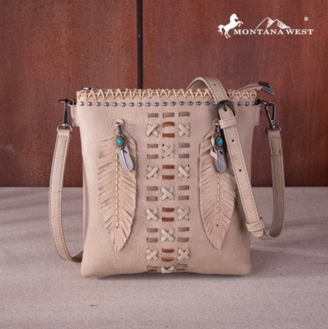 Montana West Handbag Western Feather Concealed Carry Crossbody(khaki)
