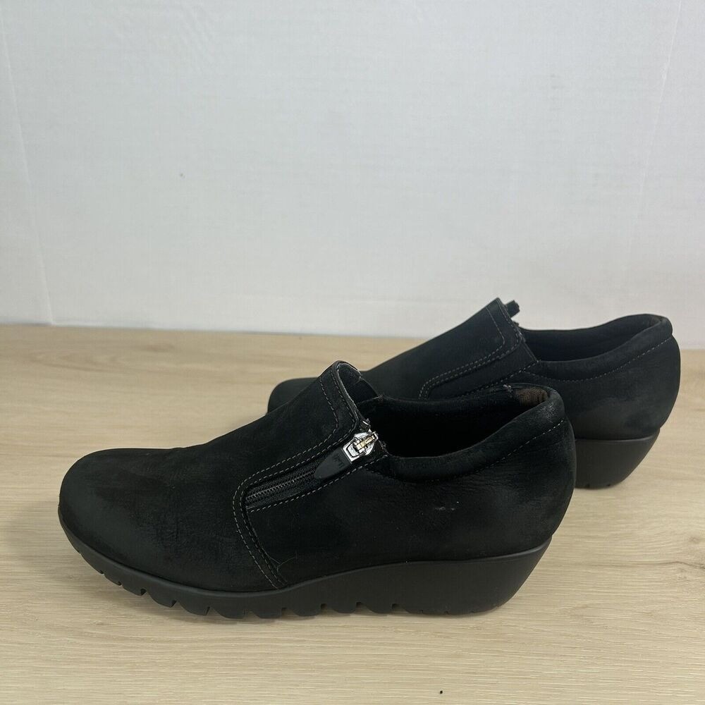 Munro Napoli Zip Bootie Loafer Shoe Comfort Black Suede Leather US 6.5 NO INSOLE