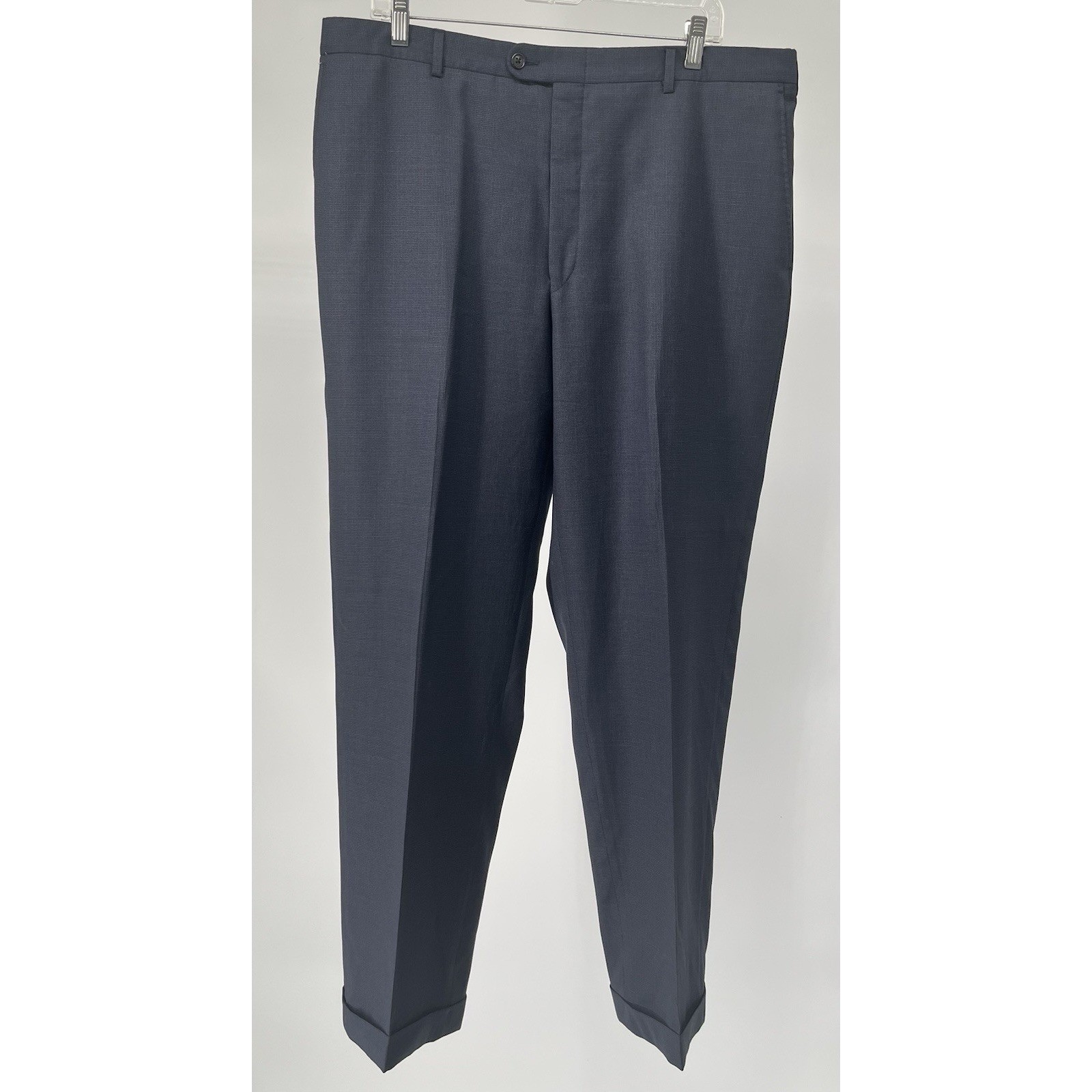 Hickey Freeman Traveler 2 PC Suit Mens 46R 38×31 Solid Navy Blue Soft Light Wool