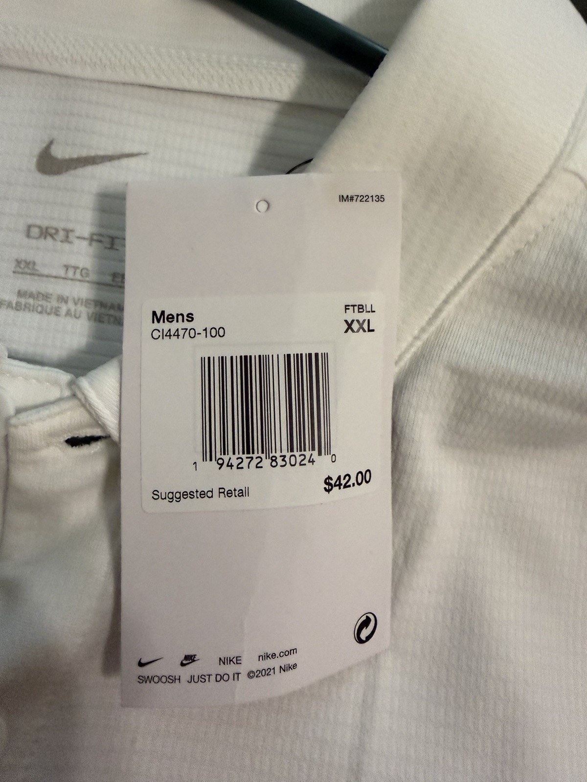 New NIKE DriFit White Dry Franchise Athletic Polo Shirt Mens XXL CI4470-100