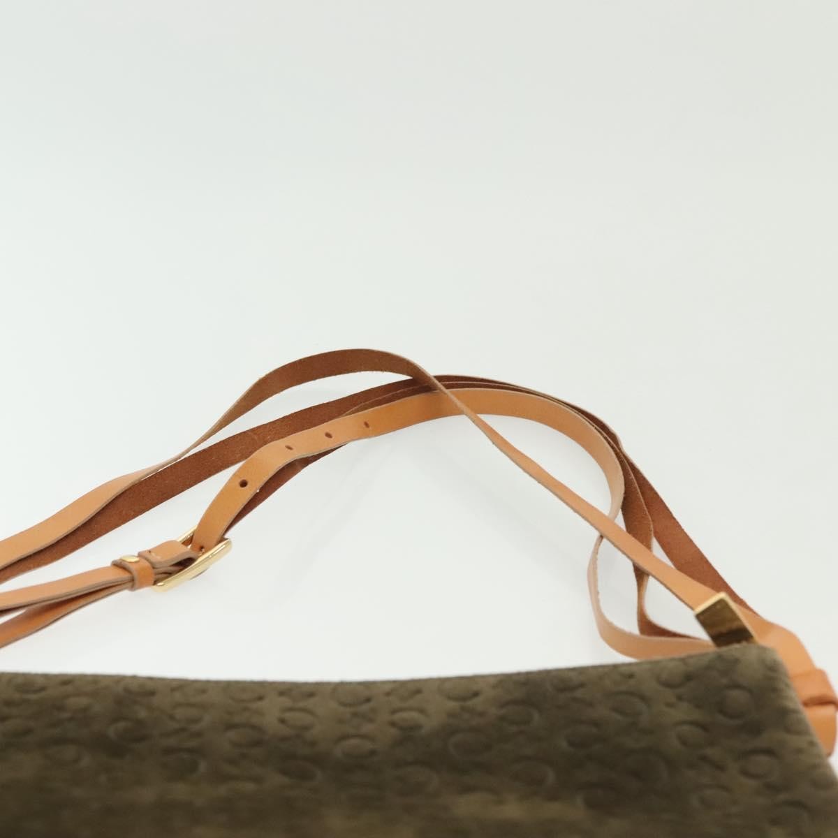 CELINE C Macadam Canvas Shoulder Bag Suede Brown Gold Auth 139556