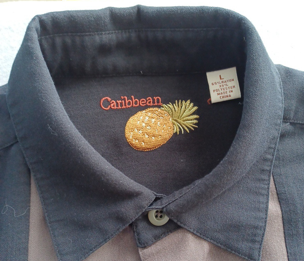 Caribbean Shirt Button Up Men’s Large Black Short Sleeve Shirt Rayon Blend