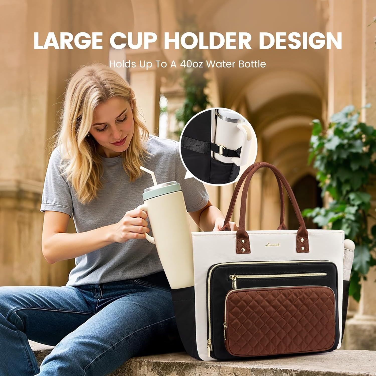 Teacher Tote Bag for Women Work, Laptop Bag with Large Cup Holder, Nurse Bags Pr