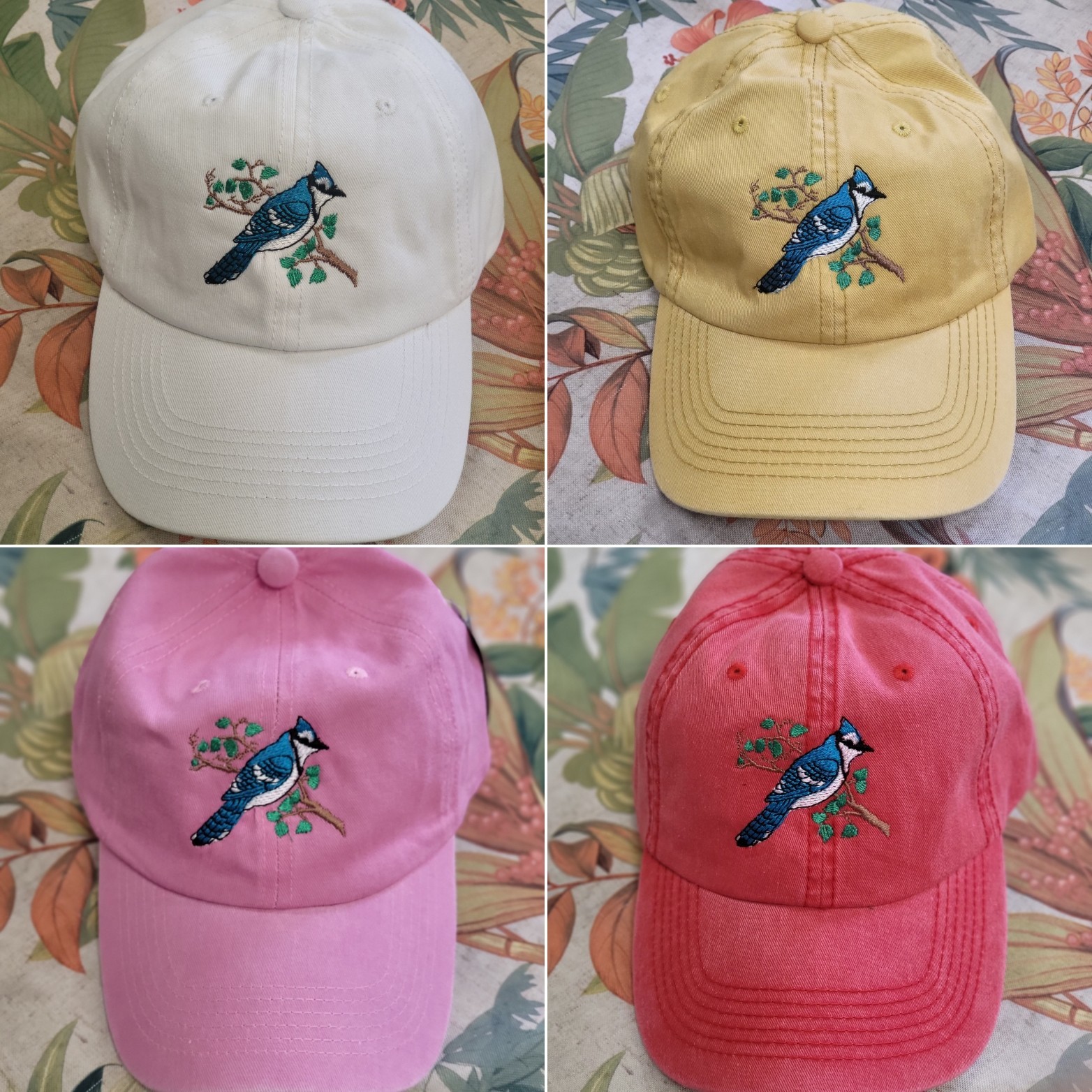 Blue jay bird embroidered dad hat, Blue jay bird embroidered cap custom make cap