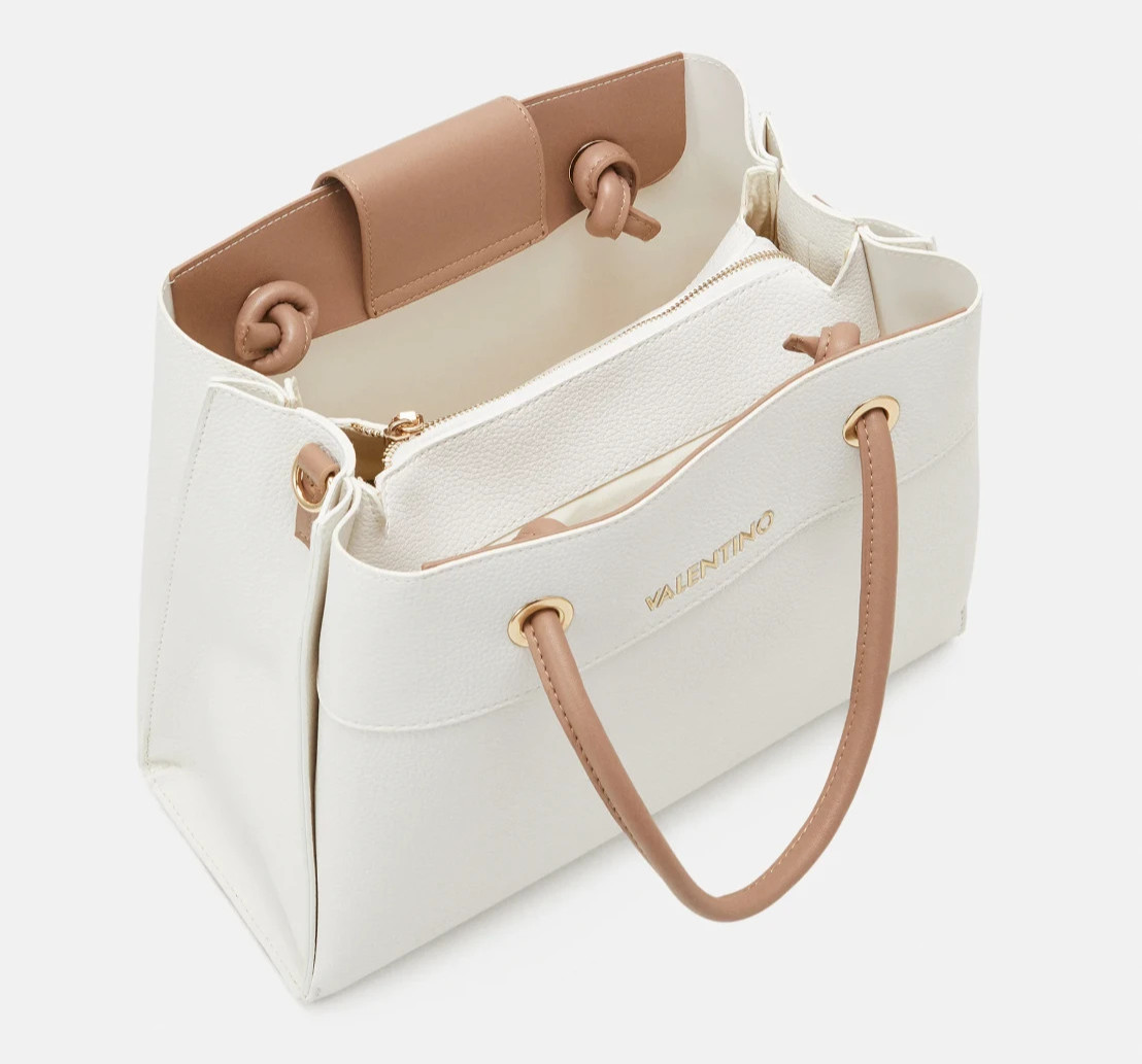 Authentic VALENTINO BAGS Alexia White Leather Tote Shopper Handbag Gold Letters