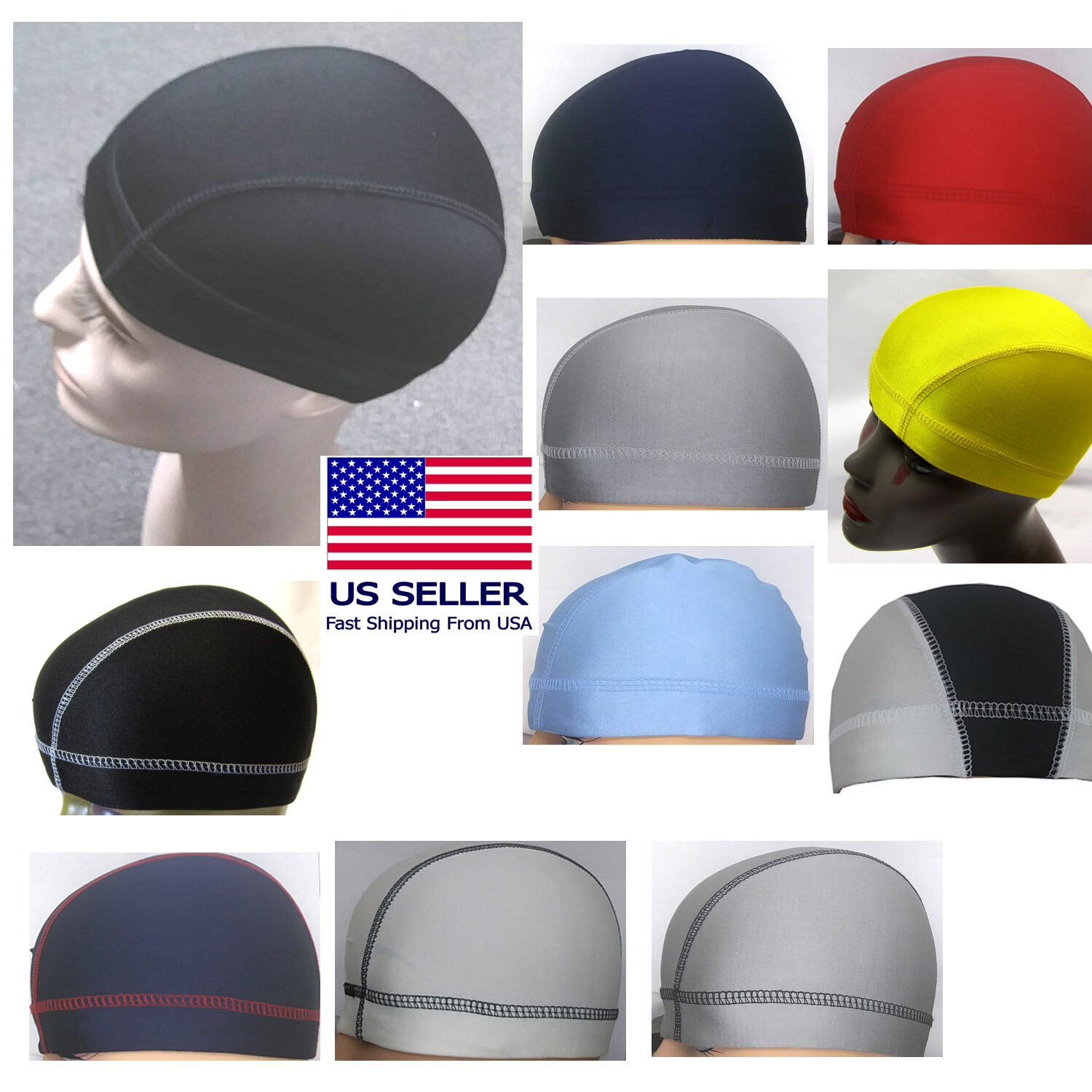 Unisex Spandex Dome Cap Helmet Liner Sports FootBall Biker Beanie Hat Head wrap